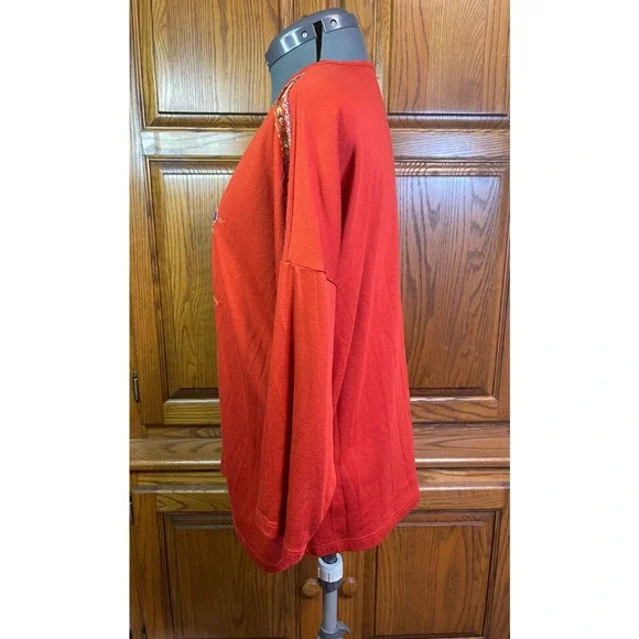 Chico's 2P (LP/12) Embroidered Burnt Orange Boho 3/4 Sleeve Shirt Sequins *Read - Picture 2 of 12